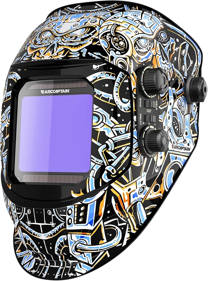 ARCCAPTAIN 3.94"X3.66" Large Viewing Screen Welding Helmet, True Color Auto Darkening Welding Hood, Solar Powered 4 Arc Sensor, Wide Shade 4-5/5-9/9-13 Welding Mask (Skeleton Technology)