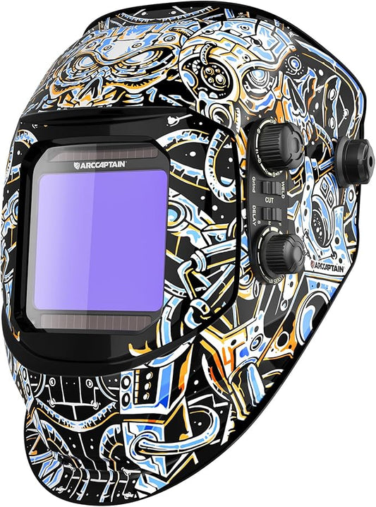 ARCCAPTAIN 3.94"X3.66" Large Viewing Screen Welding Helmet, True Color Auto Darkening Welding Hood, Solar Powered 4 Arc Sensor, Wide Shade 4-5/5-9/9-13 Welding Mask (Skeleton Technology)