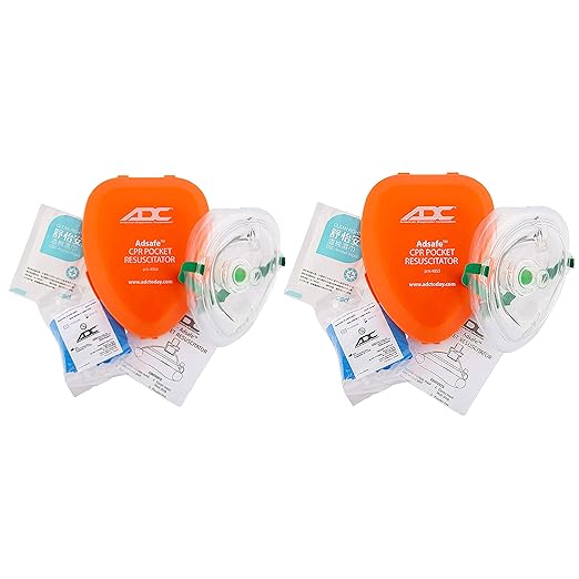 ADC Adsafe CPR Mask Pocket Resuscitator Kit; 3M Filtrete Filter with replaceable valve, disposable non-latex gloves, and alcohol wipe; 2 Kits