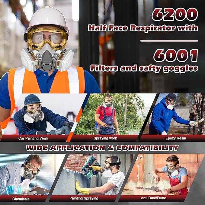Respirator Mask with Filters - Reusable Gas Mask Against Organic Vapor Formaldehyde for Chemicals Spray Paint