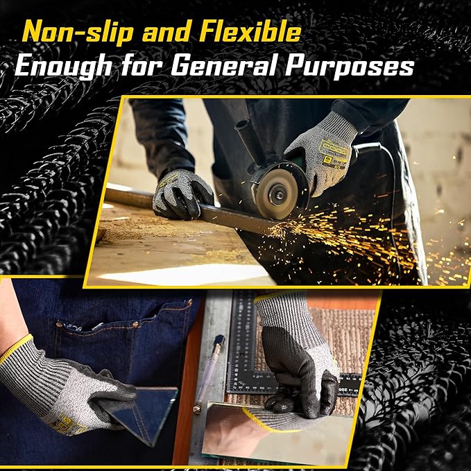 COOLJOB 12/120 Pairs A6 Cut Resistant Safety Work Gloves with Grip, Breathable Lightweight Polyurethane Coated Gloves