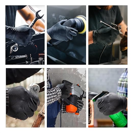 10mil Nitrile-Gloves Disposable-Black Chemical-Resistant Rubber - Mechanic Gloves Heavy Duty, Latex Free, Diamond Grip (1000, xlarge)