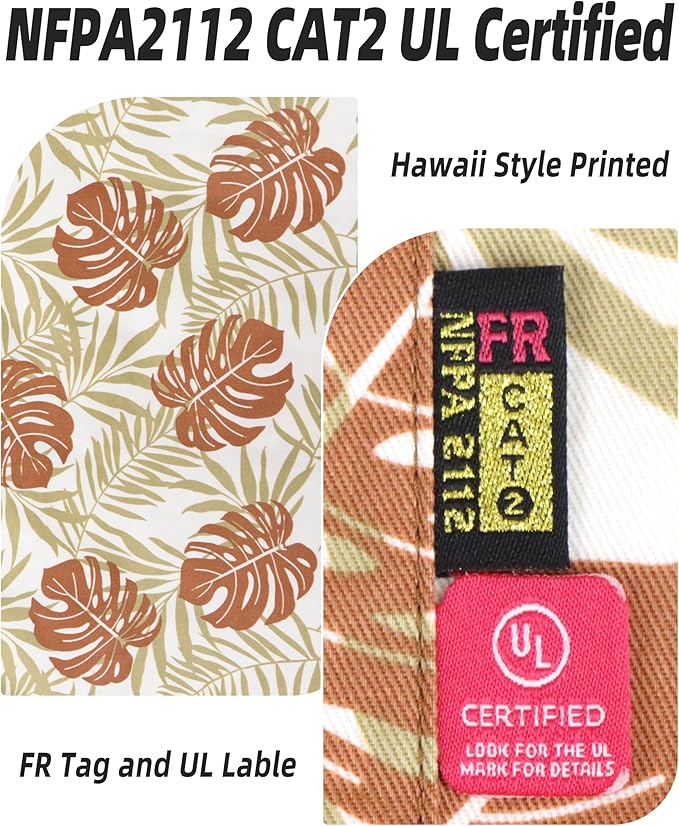 BOCOMAL FR Shirts Printed Paisley/Hawaii Lightweight Pearl Snaps/Button Down Flame Resistant NFPA2112 CAT2 Work Shirt