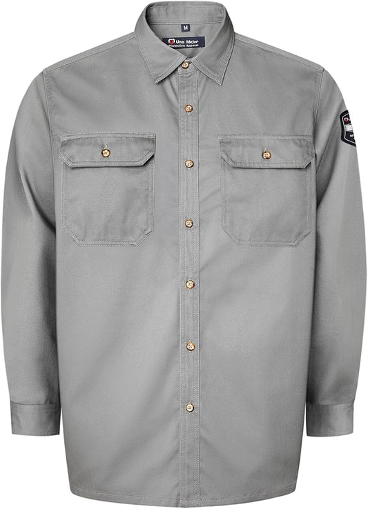 7.5oz FR Shirt, 100% C Flame Resistant Work Shirt with Reinforced Sewing, Men's Fire Retardant Shirt, Durable Welding Accessories, Meets NFPA2112, Grey-ZRND M
