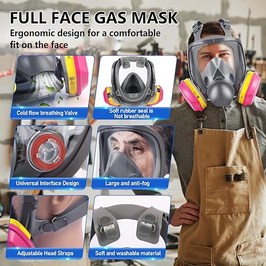2 Pairs Full Face Respirator Mask with 60923 Filters - Reusable, Anti-fog, Protect Against Chemicals, Paint, Welding, Polishing, Sanding, Cutting, Dust, Spraying