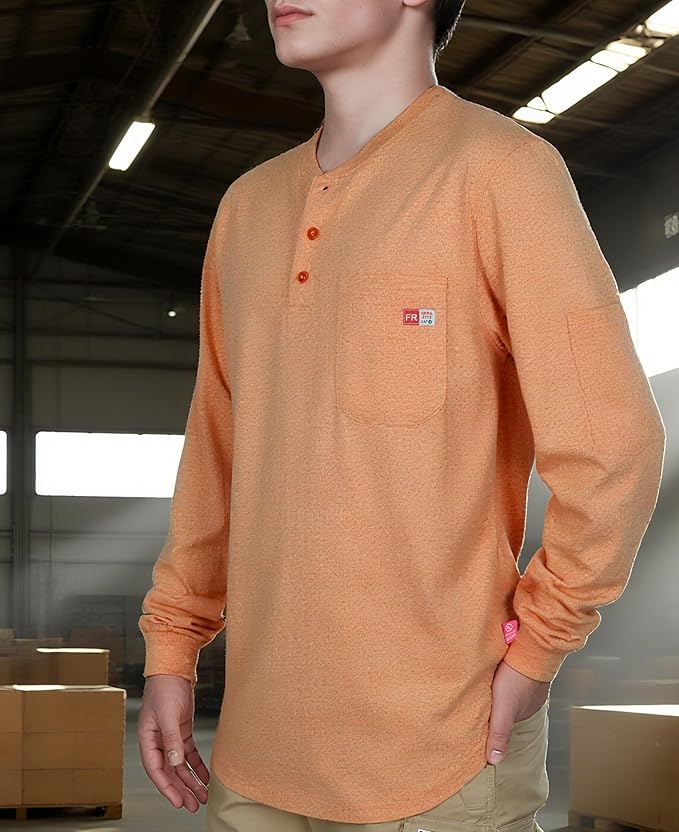 TICOMELA FR Shirts for Men Heather Series 6oz Flame Resistant T Shirt NFPA2112 CAT2 Fire Retardant Henley Shirts