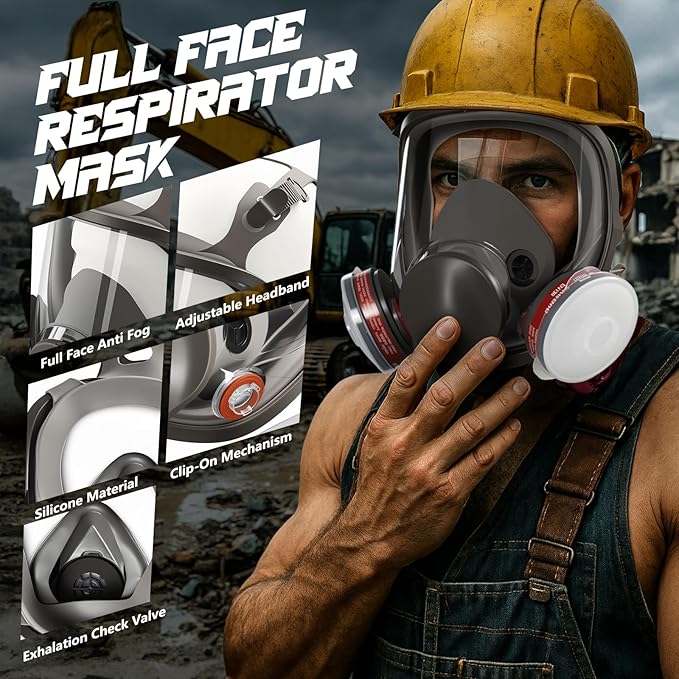 Full Face Respirator Mask with Filters - 2 Pack 6800 Gas Mask with 60921 & P-A-1 Activated Carbon Filter,Reusable Dust Mask Filter Against Gases/Dust/Organic Vapor,for Spray Paint/Sanding/Welding