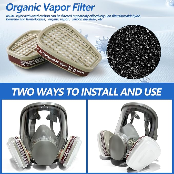 Reusable full Face Cover, Full Face Respirator Mask, Organic Vapor Gas Mask with Activated Carbon Filters
