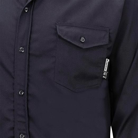 Oberon FR Arc Rated Button-Up Safety Shirt For Men - Flame Resistant Cotton - 10 Cal - Class 3 - Navy