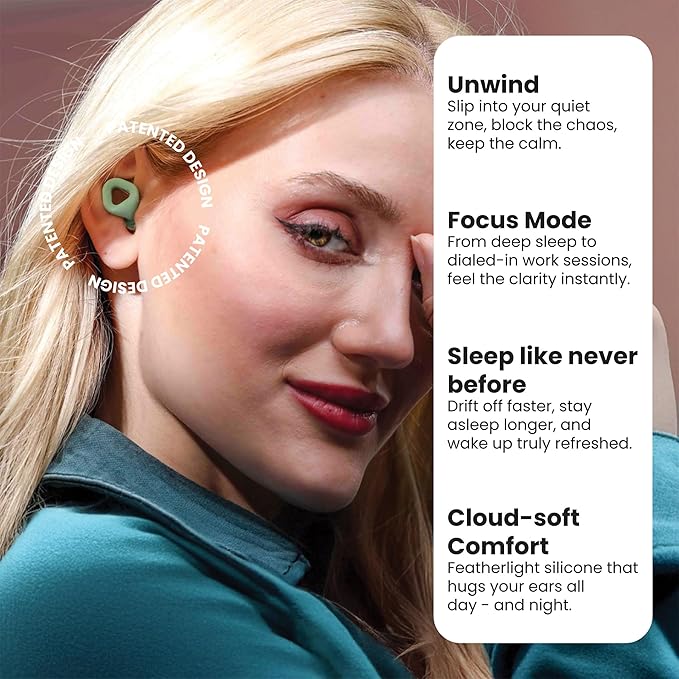 Zenz Unwind Ear Plugs for Sleeping Noise Reduction - Comfy Reusable Soft Silicone Earplugs for Focus, Study, Work - 8 Pair Eartips in XS/S/M/L - 27dB Hearing Protection with Storage Case - Mossy Mint