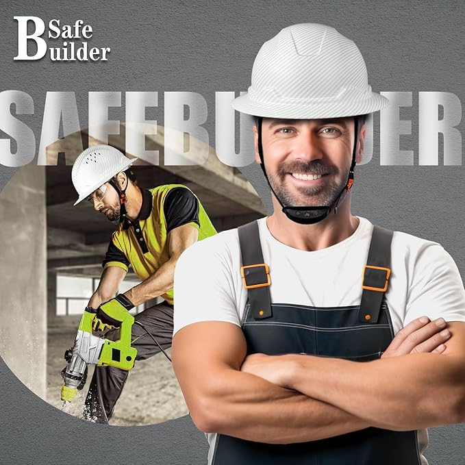 SBD-G1C Construction Full Brim Safety Helmet HDPE Hard Hat Vented Hardhats Sunshade Carbon Fiber Pattern Industrial Work Certified ANSI/ISEA Z89.1