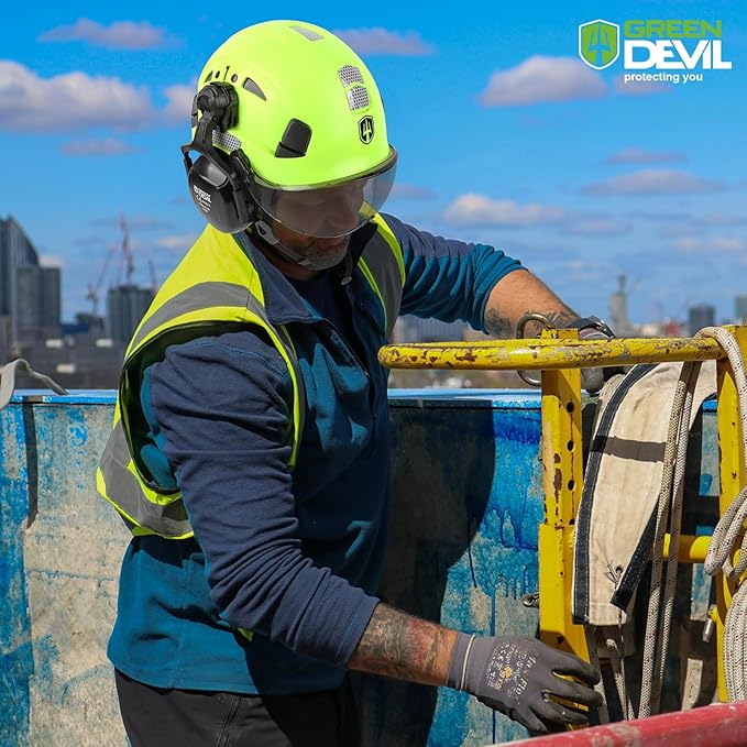 GREEN DEVIL Hard Hat Safety Helmet with Visor and Ear Muffs Men Women Vented Work Hardhat ANSI Z89.1 Cascos De Construccion for Industrial Construction Forestry