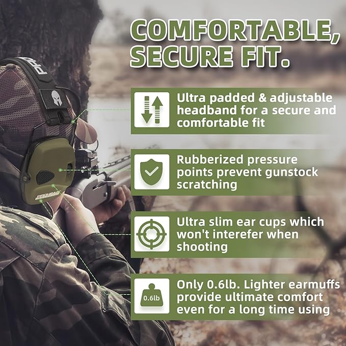PROHEAR 2 Pack Electronic Ear Protections for Shooting with 4X Sound Amplification, Gun Range Hearing Protection Muffs, NRR 23dB Noise Reduction Headphones for Hunting, Black and Green