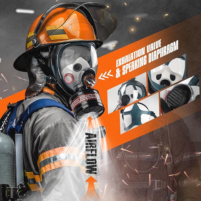 HANUU Gas Mask, Gas Masks Survival Nuclear and Chemical with 40mm Activated Carbon Filter, Tactical Full Face Respirator Mask for Gases Dust Vapors Chemicals Spray Paint Sanding Welding (2 Pack)