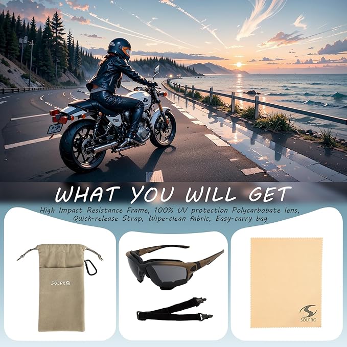 Powersports Glasses Safety Motorcycle Goggle, Anti-fog, Wrap around, Windproof, Hunting, Riding, Mowing,Men and Women