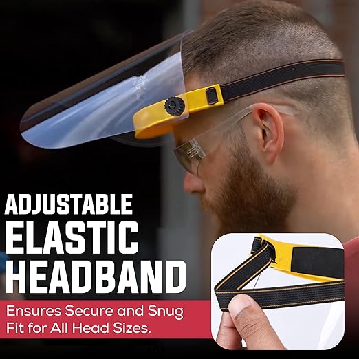Clear Protective Face Shield Mask with Adjustable Elastic Headband, Polycarbonate Visor, Reusable & Lightweight Full Face Protection, Yellow (Pack of 30)