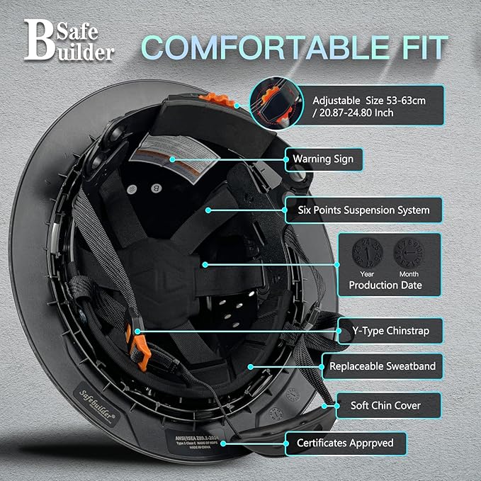 SBD-G1C Construction Full Brim Safety Helmet HDPE Hard Hat Vented Hardhats Sunshade Carbon Fiber Pattern Industrial Work Certified ANSI/ISEA Z89.1