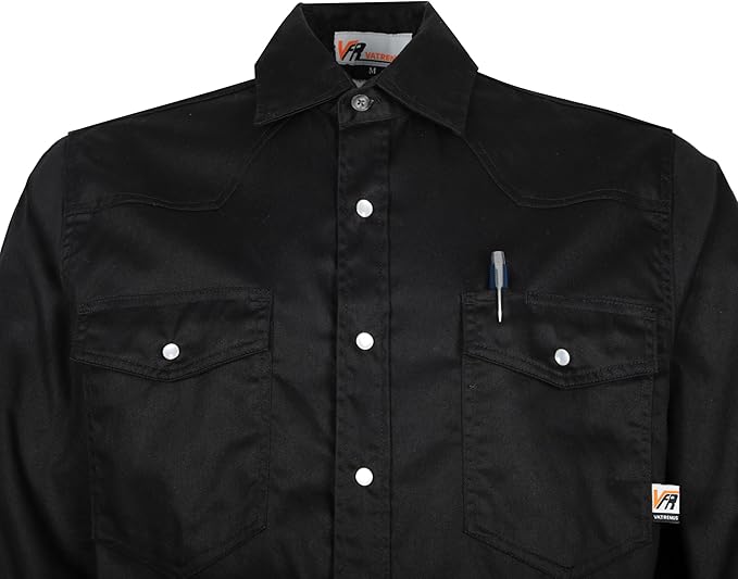 VATRENUS FR Shirts for Summer Pearl Snaps Breathable Vented Mesh Back and Underarm Lightweight Flame Resistant Welding Shirt