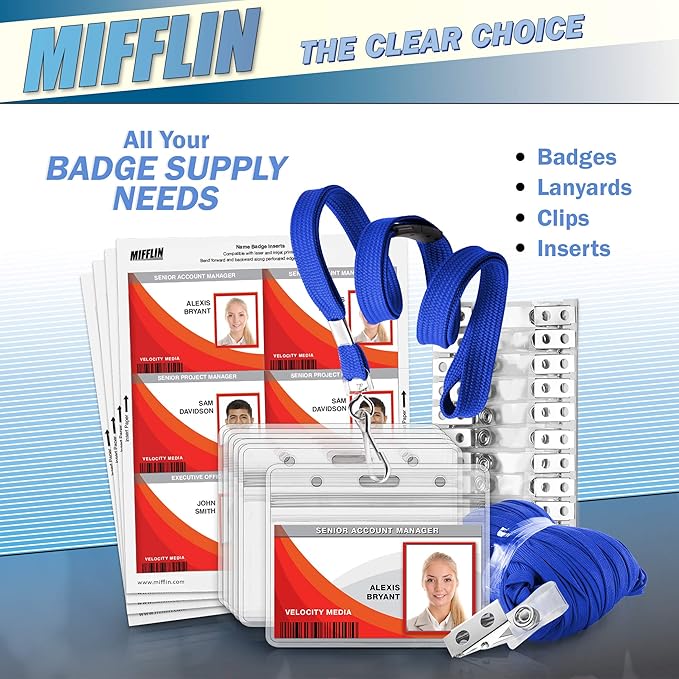 MIFFLIN-USA Flat Breakaway Safety Lanyard for ID Badges (Blue, 36 Inch, 100 Pack), Soft Woven Neck Line