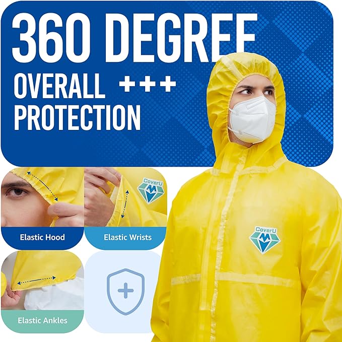 Medtecs Hazmat Suits - 6 Sizes Options - Disposable Coveralls Suit, Medical Protective Coverall PPE Hazmat Suits