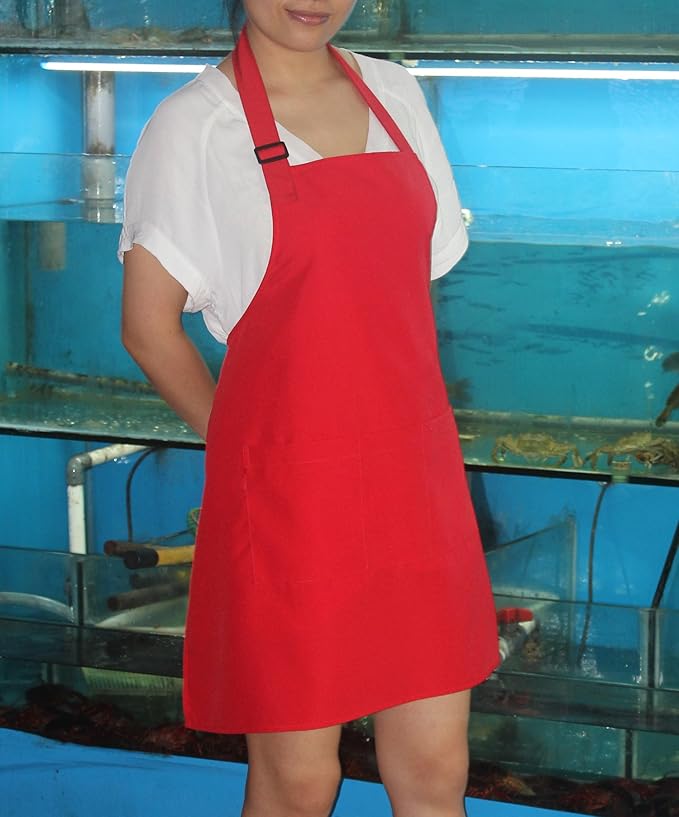 Christmas Red Professional Waterdrop Resistant Adjustable Extra Long Bib Apron 3 Pockets Home Kitchen Garden Restaurant Cafe Bar Pub Bakery for Cooking Chef Baker Servers Craft