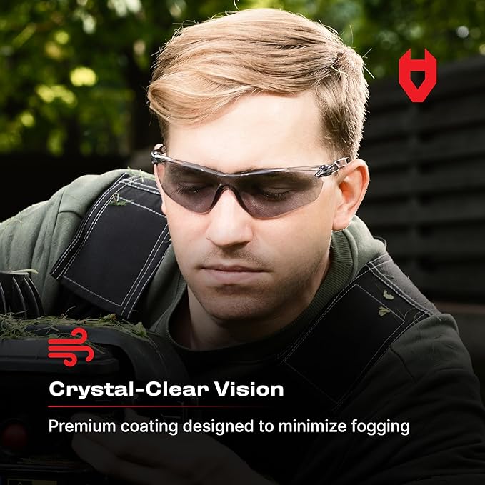 NoCry Lightweight Tinted Safety Glasses with UV 400 Protection, Anti Fog and Anti Scratch Coating and Grey Wrap Around Lenses; ANSI Z87.1 Certified