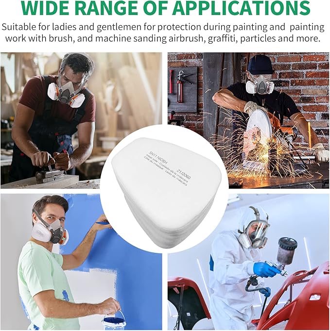 50PCS 5N11 Particulate Filter Cottons - Respirator Filter Cotton Replacement, for Gas Respirator 6000 6100 6200 6800 7501 7502 Series, Used in Spray Paint Dust Particles, White