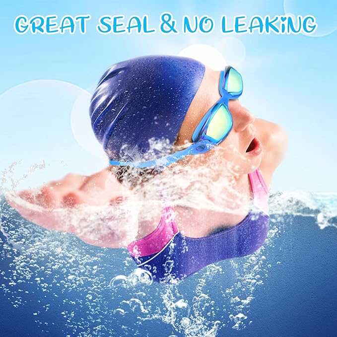 Macarrie 5 Pairs Swimming Goggles for Adults Kids Anti Fog Pool Goggles bulk No Leaking Glasses with Ear Plugs Nose Clip