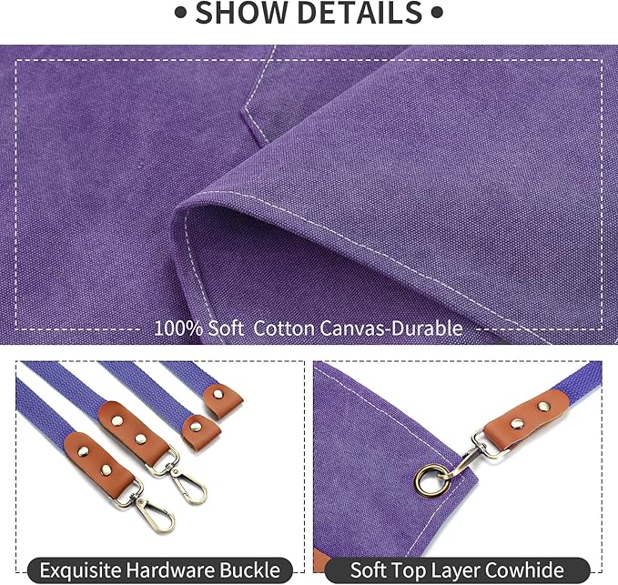Chef Apron, Cotton Canvas Cross Back Apron with Pockets for Women and Men,Adjustable Strap and Large Pockets Apron,Kitchen Cooking Baking Bib Apron