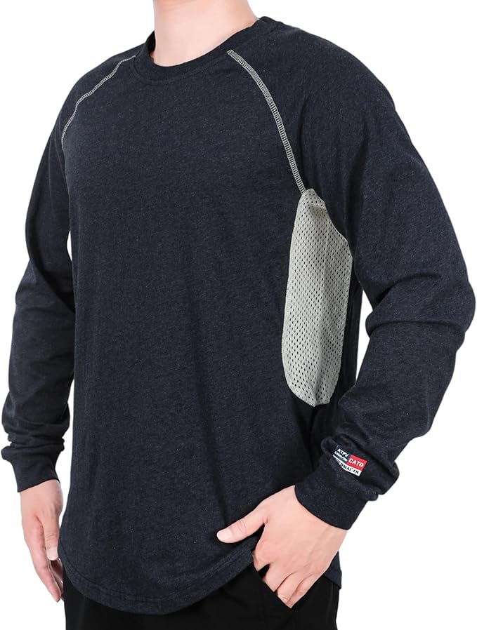 BOCOMAL FR Shirts for Summer Vented Mesh Loose Fit 4oz EX Lightweight Flame Resistant Base Layer CAT1 Crew Shirt