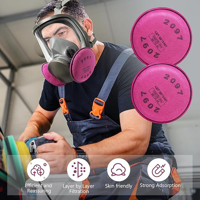 16PCS(8Pack) 2097 Respirator Filters, 2097 Replacement Filters Cotton Installed on 6200, 6800, 6502, 7502 Respirator Body Use for Epoxy Resin, Organic Vapor, Asbestos, Dust, Paint
