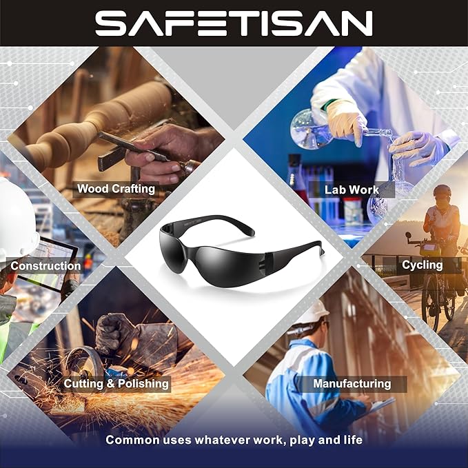 Tinted Safety Glasses Bulk, 24 Pack, Protective Shaded Safety Goggles, UV Protection Sunglasses, Scratch & Impact Resistant Dark Smoke Lense | Perfect for Construction, Shooting, Lab Work