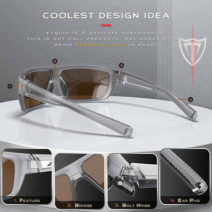 ATTCL Polarized Wrap Fishing Sunglasses Men - Driving Sports Glasses UV Protection