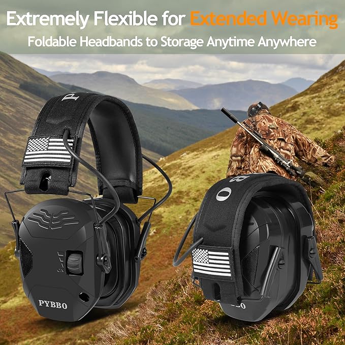 PYBBO NRR 23dB Shooting Ear Protection Muffs with Gel Ear Pads, Slim Active Noise Reduction & Sound Amplification for Hunting