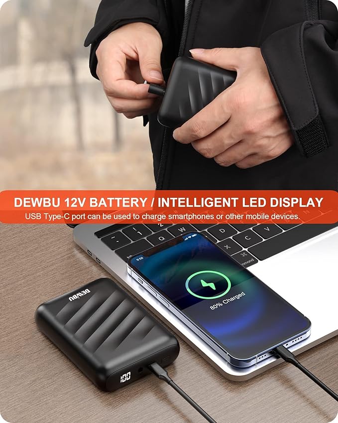 DEWBU Heated Jacket for Men with 12V Battery Pack Winter Outdoor Soft Shell Electric Heating Coat
