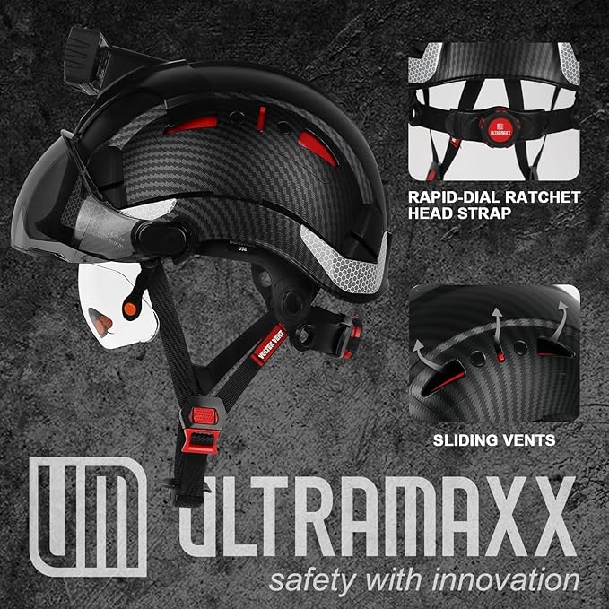 Safety Helmet Hard Hat with Detachable Headlamp Light and Visor Construction Hardhats for Men ANSI/ISEA Z89.1 Certified