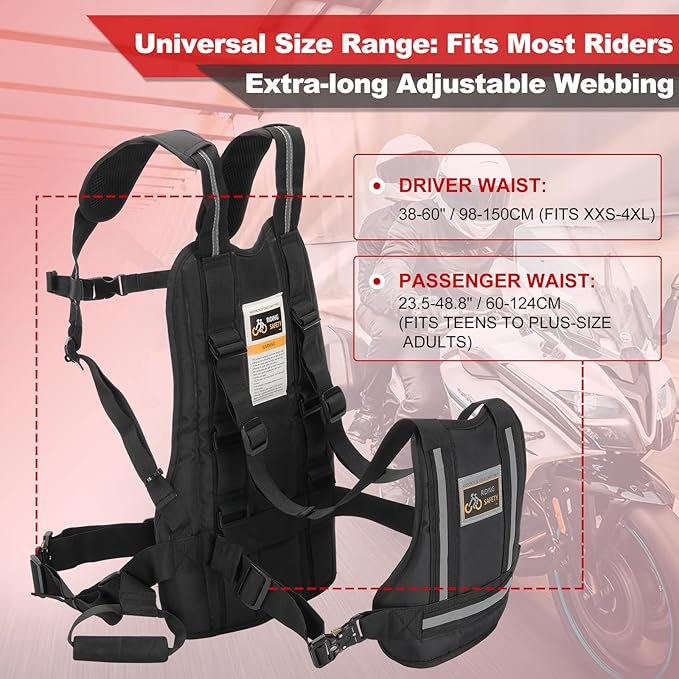 Upgraded Motorcycle Safety Harness for Kids & Adults - Adjustable Design