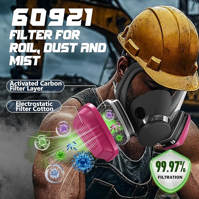 Full Face Respirator Mask with Filters - 2 Pack 6800 Gas Mask with 60921 & P-A-1 Activated Carbon Filter,Reusable Dust Mask Filter Against Gases/Dust/Organic Vapor,for Spray Paint/Sanding/Welding