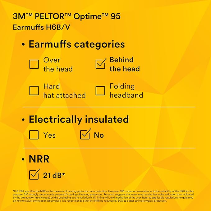 3M PELTOR Hearing Protection Optime 95 Earmuffs, Adjustable Earcups, E-A-Rfit Compatible, Stainless Steel