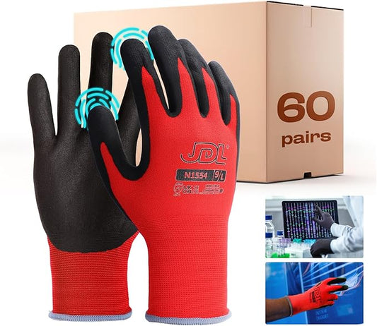 JDL Work Gloves with Micro Foam Nitrile Coated, Touch Screen Compatible,US Patent Seamless Knit Nylon Safety Gloves