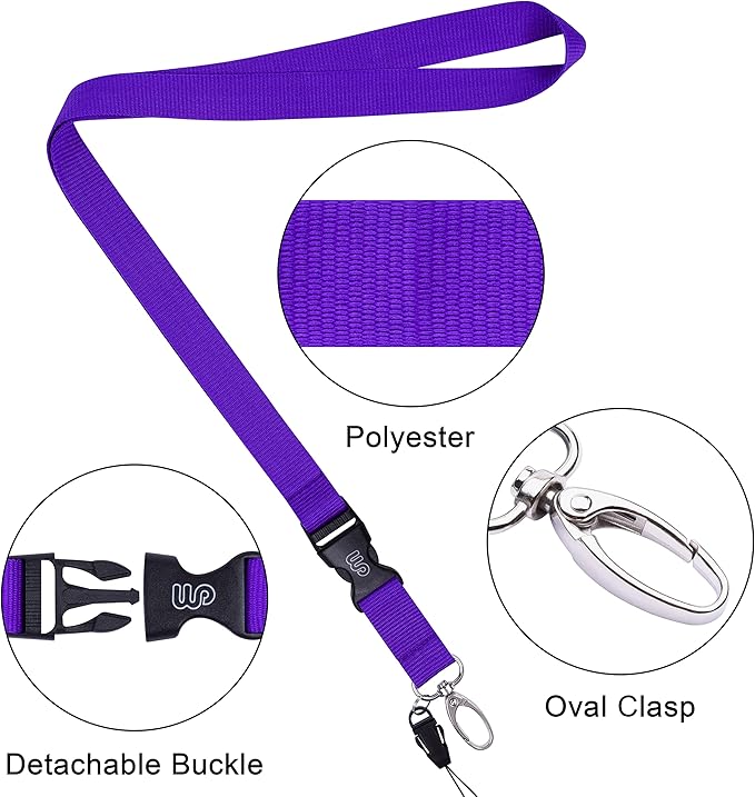 Wisdompro Office Lanyard, 5pcs 23 inch Polyester Neck Strap with Oval Clasp and Detachable Buckle for Phones, Camera, USB, Keys, Keychain, ID Name Tag Badge Holder - Purple