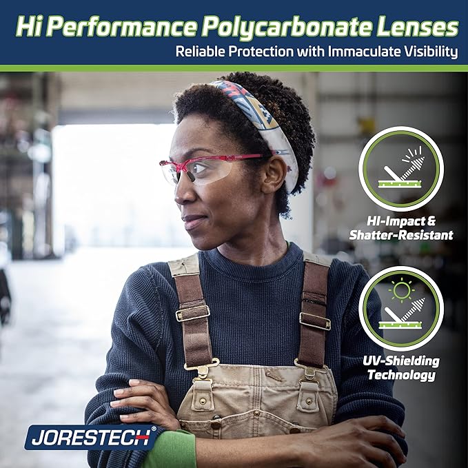 JORESTECH Safety Eyewear, ANSI Z87+ Impact Resistant Polycarbonated Eye Protection Safety Glasses, pack of 12