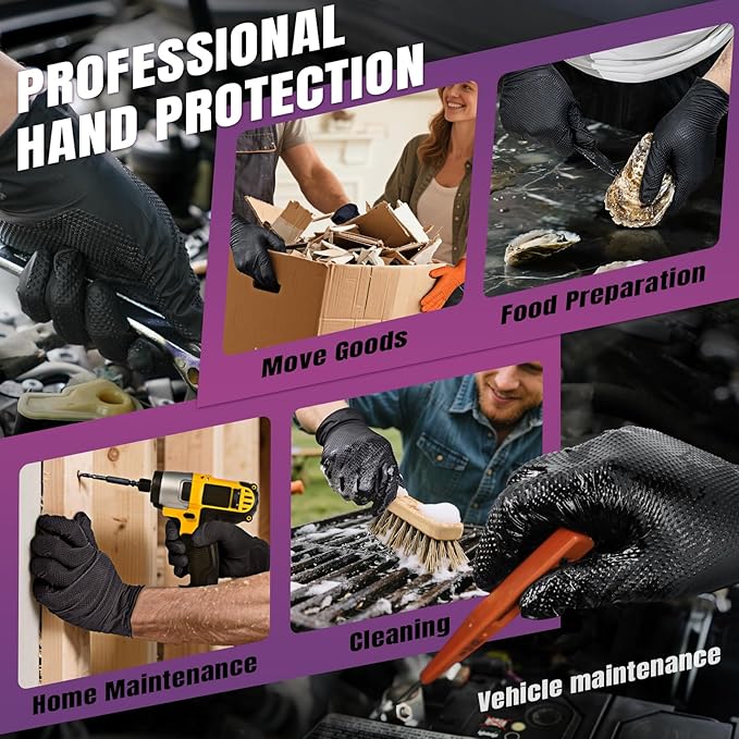 FINITEX Disposable Industrial Diamond Texture Nitrile Glove - Chemical Resistant Heavy Duty 6.3mil Mechanic Automotive Gloves