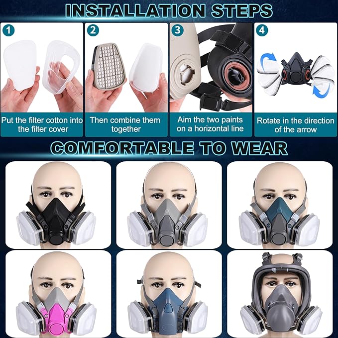 5 Pair Respirator Cartridges & Filters, 6001 Filter Cartridges for Respirator, Proof Organic Vapors, Paint and Chemical, Replacement Respirator Filters for 6200, 6502, 7502, 6800, 4008 Series