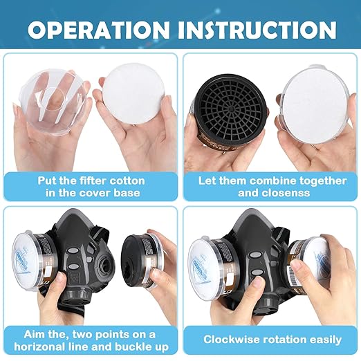 Reusable Face Cover with Filters Set -Active Carbon Respirator for Painting Against Gas/Dust/Organic Vapors/Smells/Fumes/Sawdust/Asbestos Suitable for Painting,Staining,Car Spraying,Sanding &Cutting