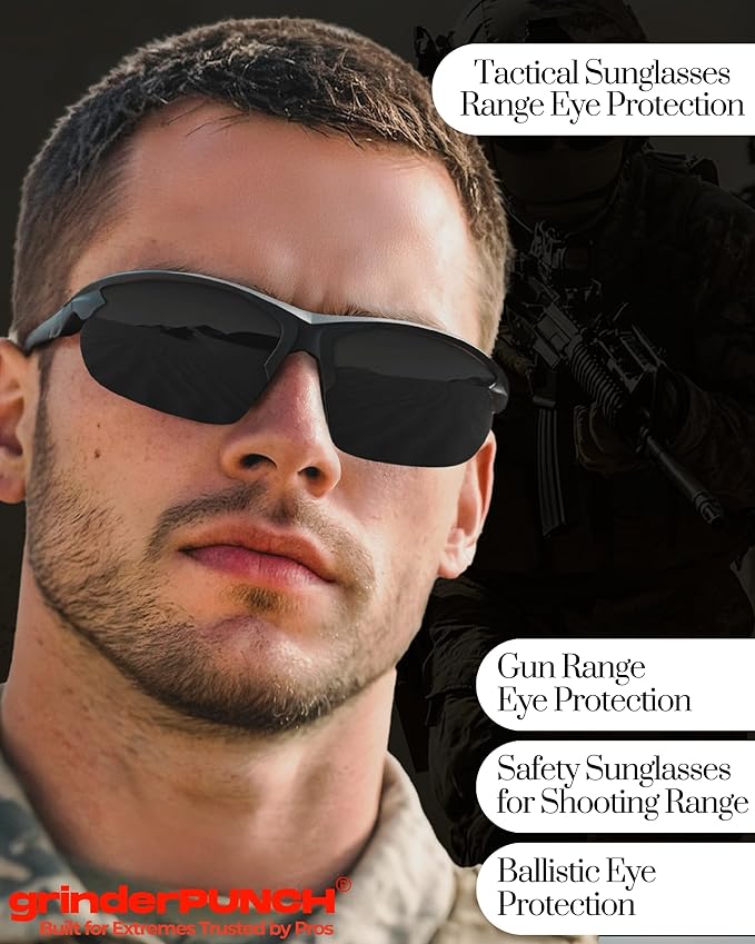 grinderPUNCH Tactical Shooting Glasses Military Grade Ballistic Impact Protection 100% UV Lenses ANSI Z87 Safety Glasses