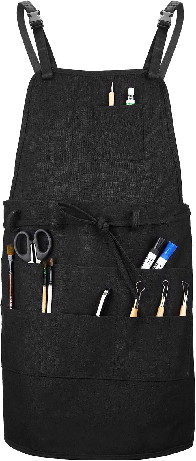 MyLifeUNIT Artist Apron, Adjustable Painting Apron with 10 Pockets for Arts and Craft, Black Canvas Pottery Apron for Women Men