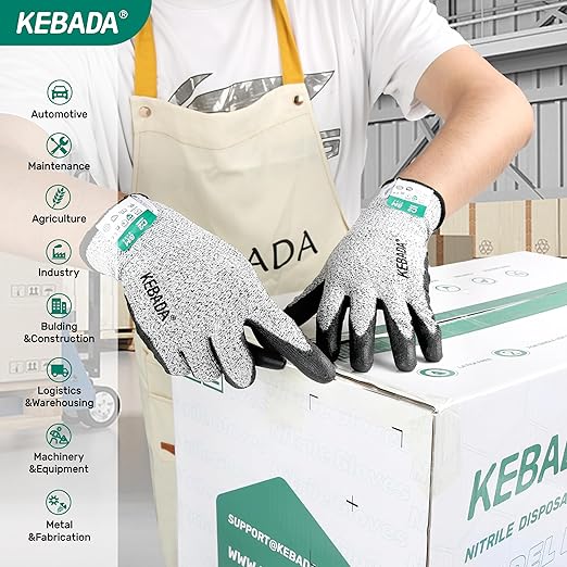 Kebada Cut Resistant Gloves, ANSI A2 Cutting Glove, PU Coated, Touchscreen, Multi-Purpose Model C2, 6 Pairs, Medium