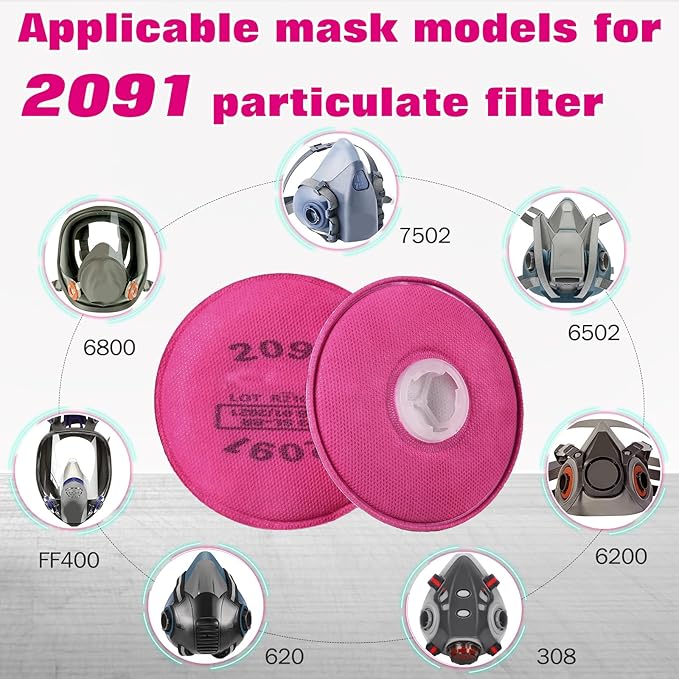 (25 Pairs) 2091 Filter for Respirator,Respirator Filters Cartridges,Compatible with 6000,7000,FF-400 Respirator Mask,Suitable for Filtering Solid Matter,Paint,Asbestos etc.