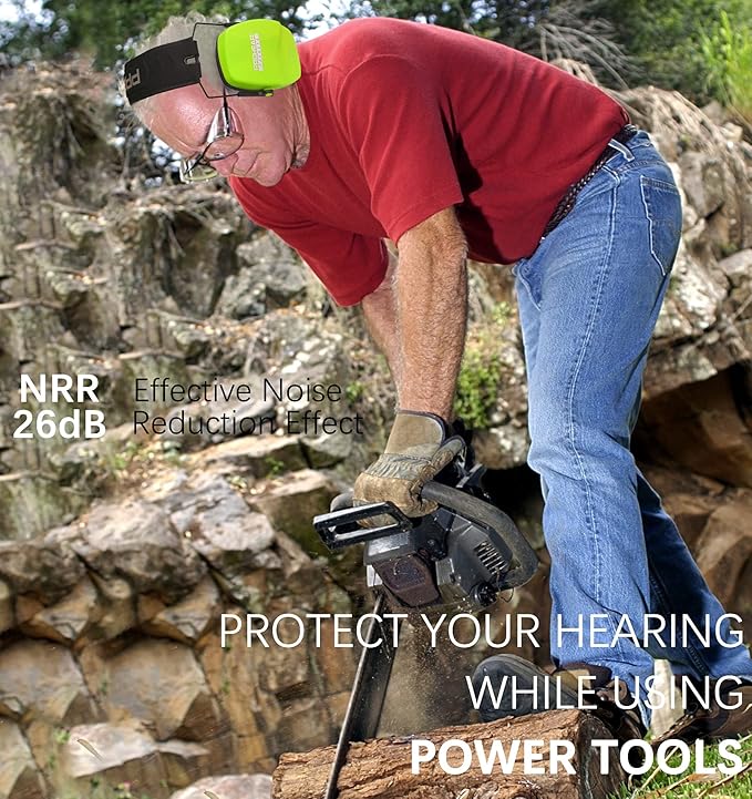PROHEAR 016 Ear Protection Safety Earmuffs for Shooting, NRR 26dB Hearing Protector with Low-Profile Earcups, Compact Foldable Ear Defenders for Gun Range, Hunting (Fruit Green)